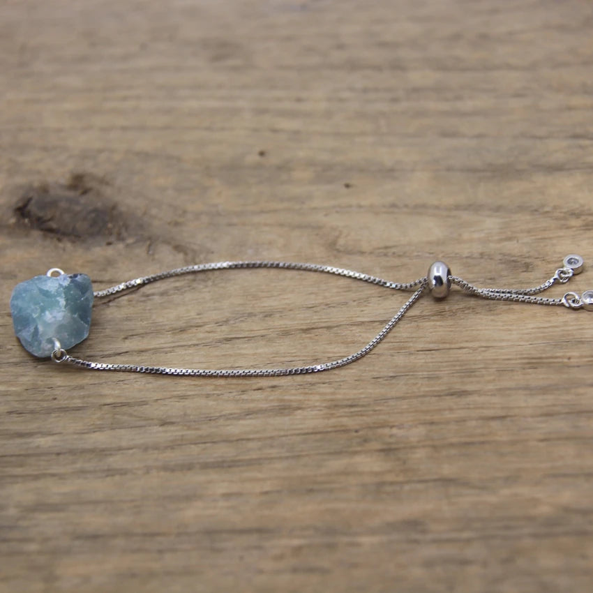Raw Crystal Quartz Amazonite Citrines Tourmaline Stone Nugget Beads Silvery Chains Adjustable Bracelet Women Jewelry QC2003