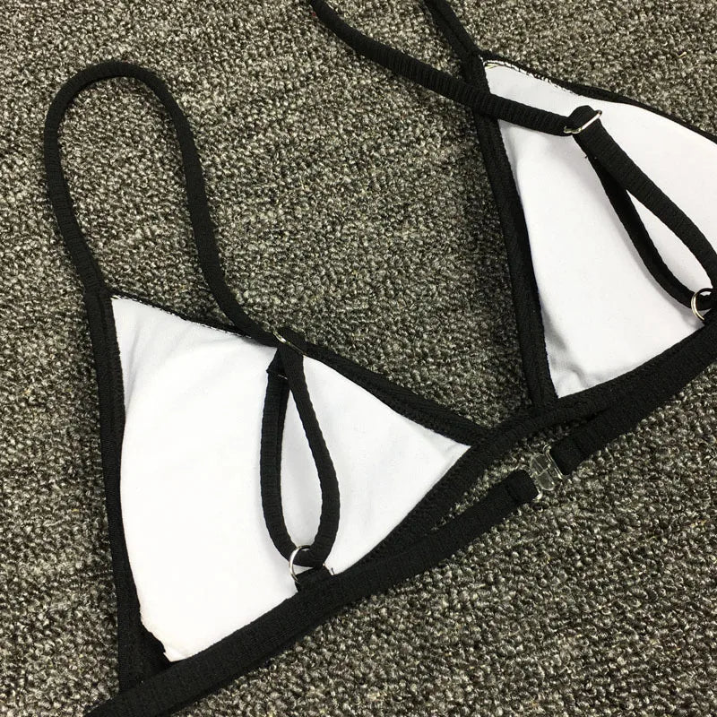 Bandeau Tanga Bikinis Ribbed Bikini 2025 Sexy High Cut Bikini Set Brazilian Swimsuit Thong Swimwear Women Girls Swimming Suit