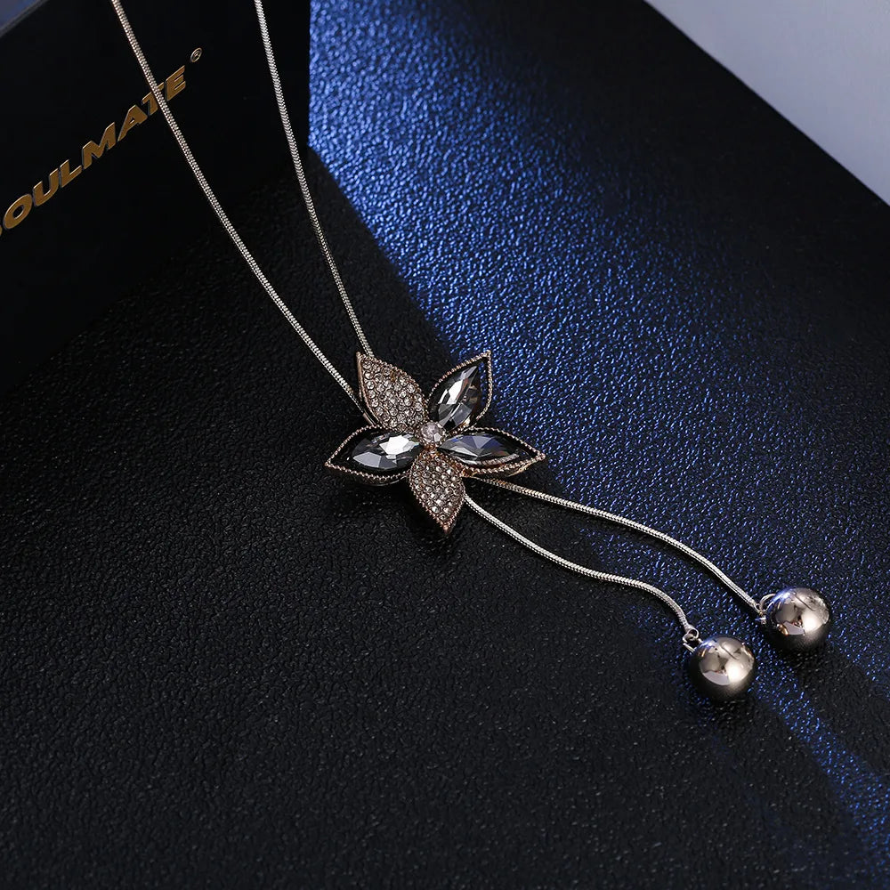 2024 Flower Long Necklaces for Women Fashion Crystal Choker Collier Femme Statement Necklaces&Pendants Accessories