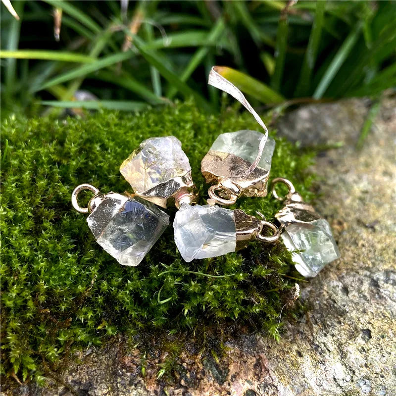 2PCS Mini Raw Stone Pendant Rough Fluorite Amethysts Tourmaline Reiki Stone Charms For Jewelry Making Handmade DIY Accessories