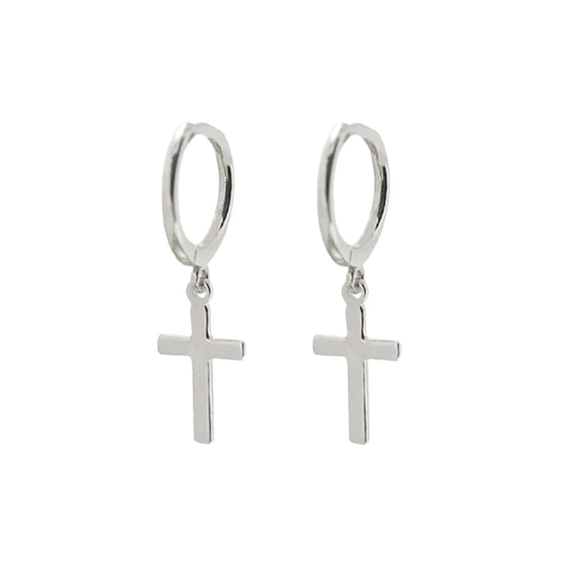 925 Sterling Silver Minimalist Jesus Cross Pendant Earrings Gold/Silver  Hoop Earrings Fashion Wedding Party Earrings Jewelry