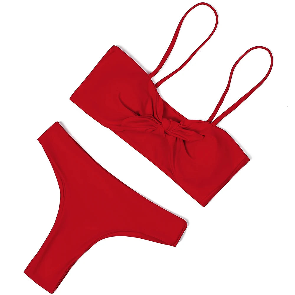 ZTVitality Sexy Solid Bow Bikinis Push Up Bikini 2021 Straps Padded Low Waist Swimsuit Bandage Swimwear Women Brazilian Biquini