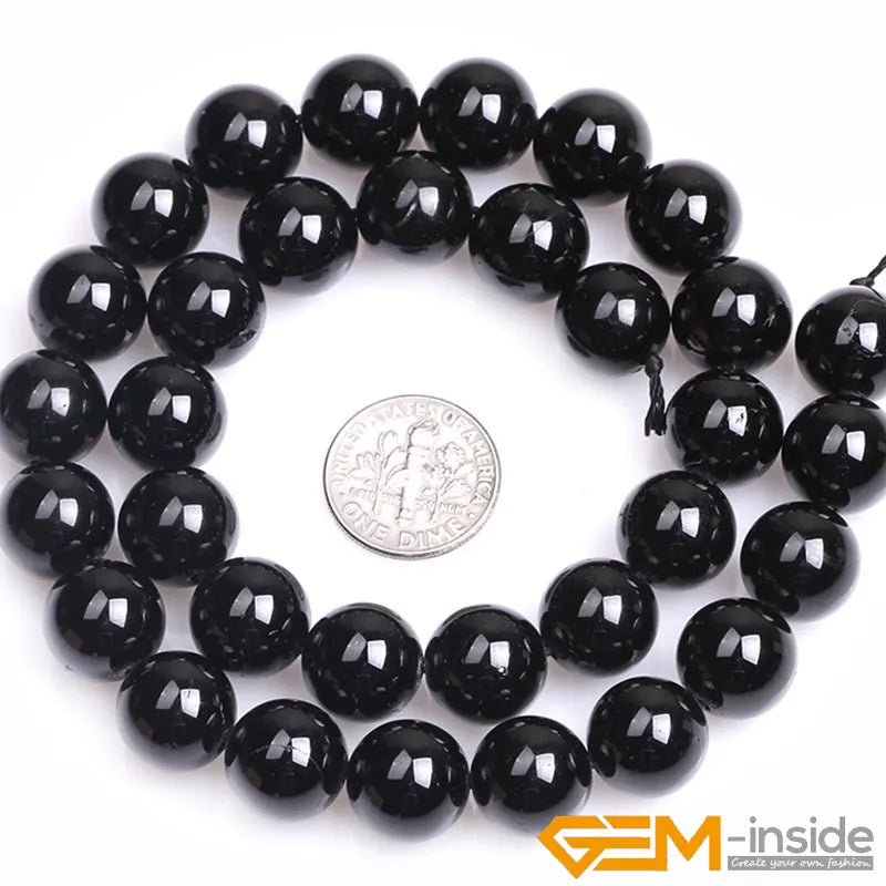 Natural Stone Black Tourmaline Round Loose Beads Strand 15 Inch DIY Bracelet Necklace Jewelry Making