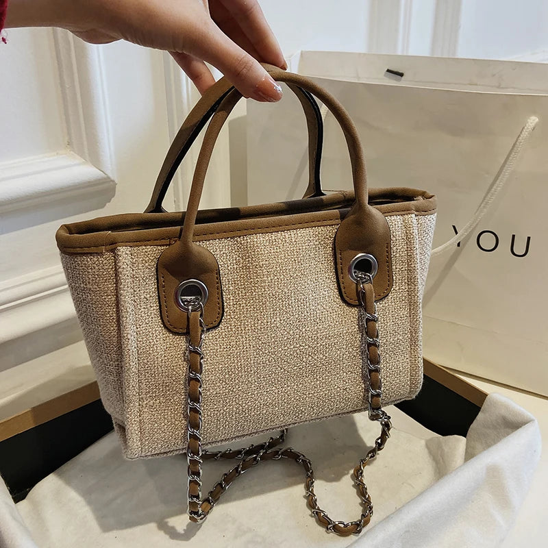 Women Tote Bag Fashion Canvas Large Capacity Handbag Casual Chains Shoulder Bags Ladies Big Messenger Bag Shopping Bag