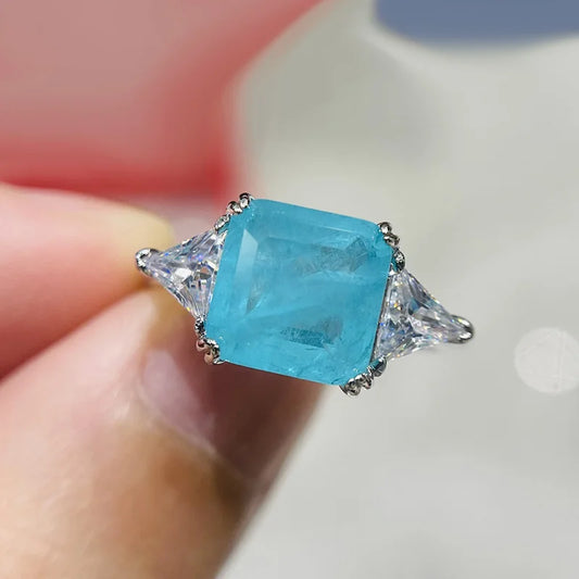 925 Sterling Silver Paraiba Emerald Tourmaline Gemstone Rings For Women Engagement Party Fashion Wedding Jewelry 9*9mm