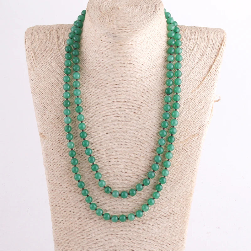 New Bohemian Jewelry long Knotted Halsband 8mm 125-128cm Double wrap Natural Stone Necklace