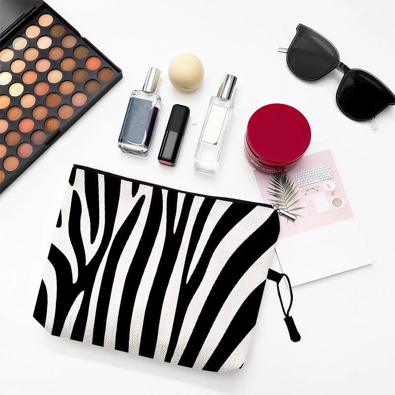 Cosmetic Bag Case Women Makeup Bag Fashion Leopard Print Zebra Striped Teenager Girls Ladies Cosmetics Make Up Pouches Organizer