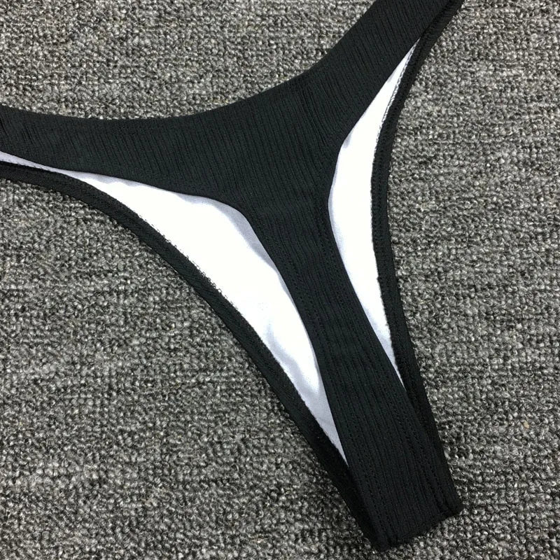 Bandeau Tanga Bikinis Ribbed Bikini 2025 Sexy High Cut Bikini Set Brazilian Swimsuit Thong Swimwear Women Girls Swimming Suit
