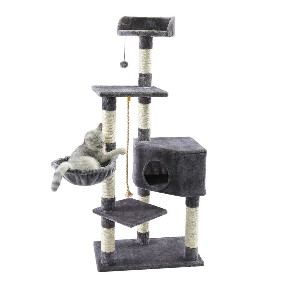 Pet Cat Tree House Condo Perch Entertainment Playground Stable Furniture for Kitten Multi-Level Tower for Large Cat Cozy Hommock