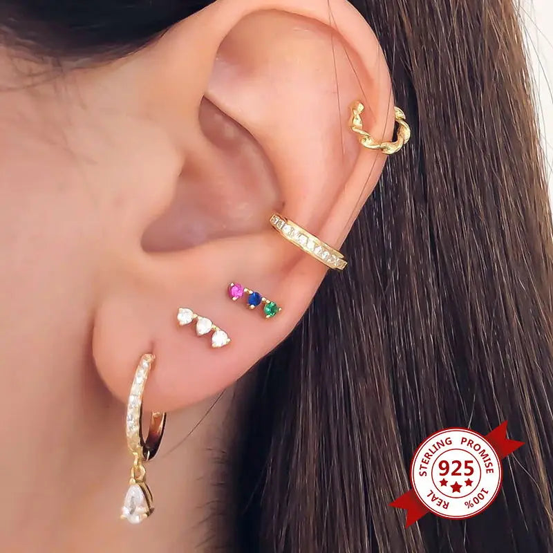 Colorful Crystal Earrings 925 Sterling Silver Ear Needle Stud Earrings for Women Cross Dangle Earrings Party Wedding Jewelry