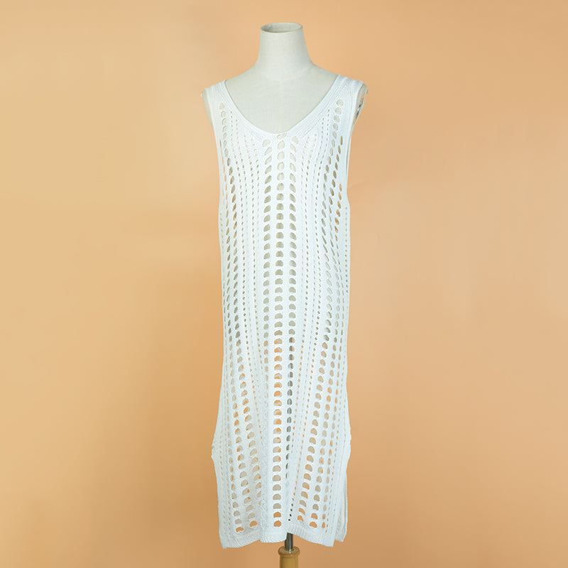 Yiiciovy Summer Women Swimsuit Beach Crochet Cover Ups Bikini Dresses Solid Color Fishnet Crochet Female Swimwear Bathing Suit