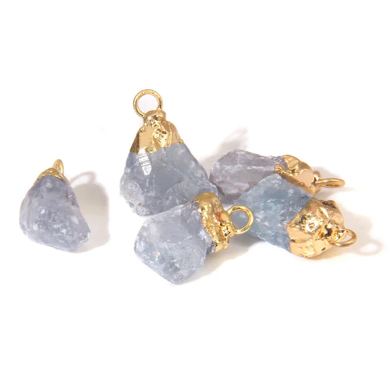 2PCS Mini Raw Stone Pendant Rough Fluorite Amethysts Tourmaline Reiki Stone Charms For Jewelry Making Handmade DIY Accessories
