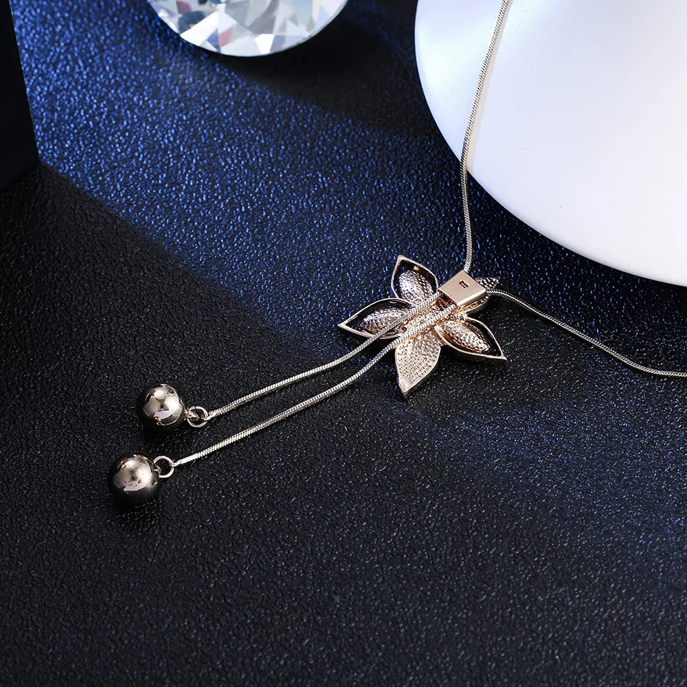 2024 Flower Long Necklaces for Women Fashion Crystal Choker Collier Femme Statement Necklaces&Pendants Accessories