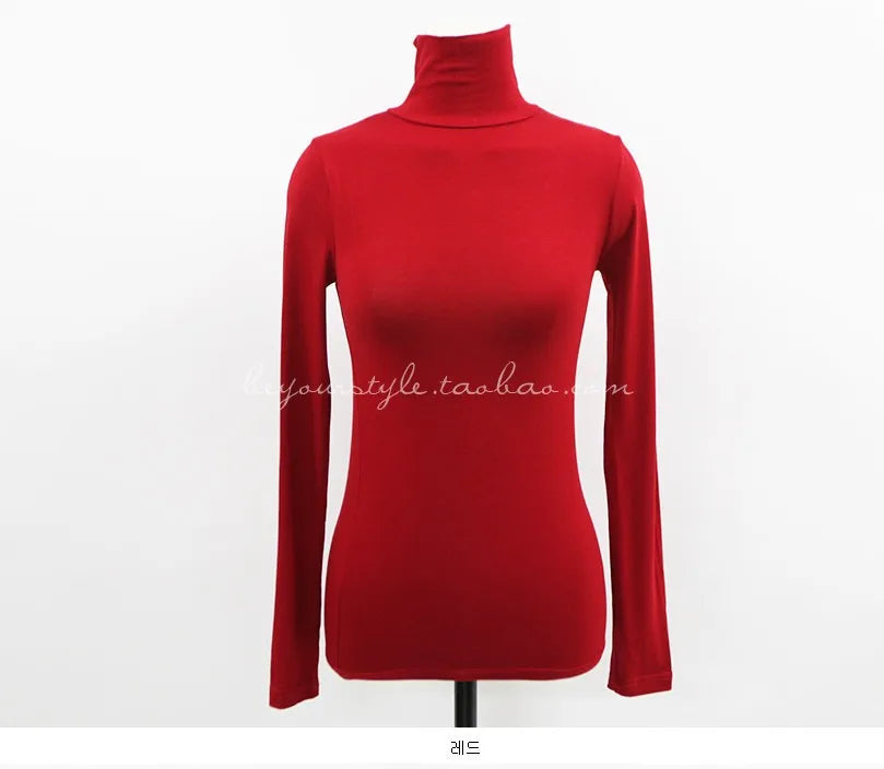 T Shirt Women Turtleneck Spring Top Sexy Elasticity T-Shirt Korean Tee Woman Clothes Slim Tshirt Female Skinny Long Sleeve Tops