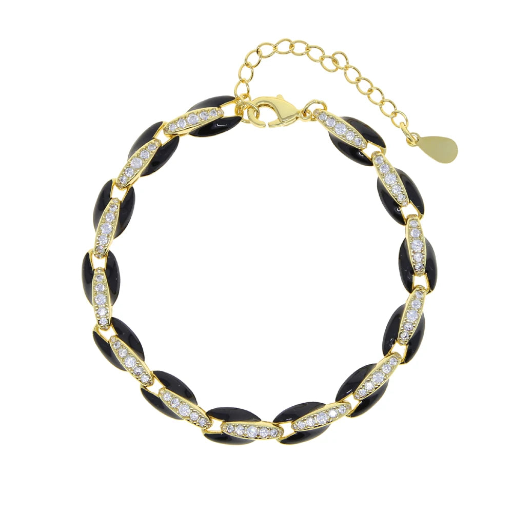 Top Quality Trendy Women Lady Jewelry Gold Color Fluorescent 7 Neon Enamel Rainbow Bead Chain Bracelet
