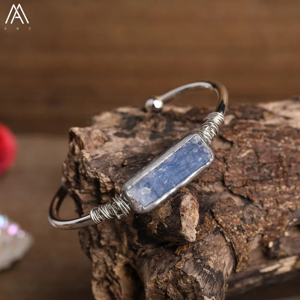 Natural Blue Kyanite Stone Open Bangle For Women High Quality Handmade Birthday Wedding Jewelry Gifts
