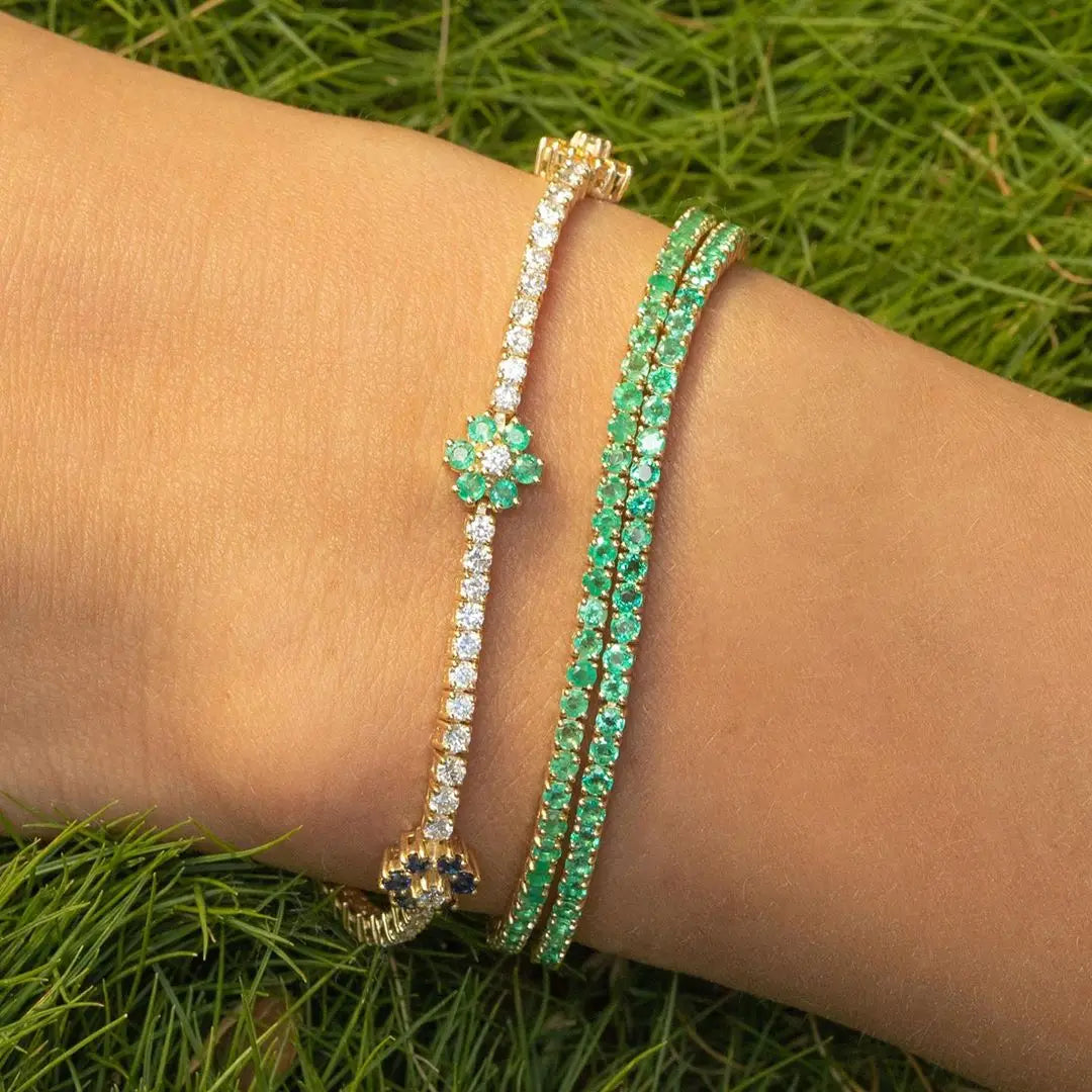 2025 Spring New Design Colorful Flower Charm White Black Rainbow CZ Tennis Chain Bracelet Women Fashion Jewelry