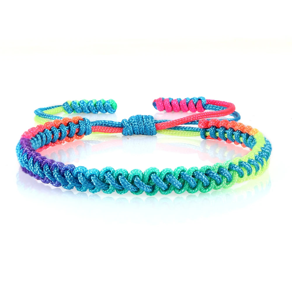 Lucky Colorful Rainbow Knots Braided Bracelet For Women Men Couple Handmade Adjustable Prayer Nylon Rope Bangles Travel Gift