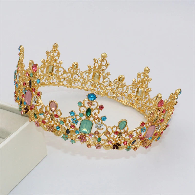 Vintage Baroque Tiara Crown Bride Crystal Queen King Crown Wedding Hair Jewelry Accessories Women Men Pageant Prom Headpiece