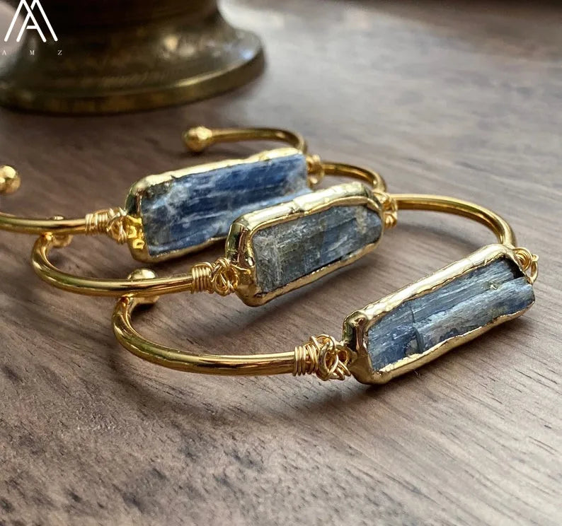 Natural Blue Kyanite Stone Open Bangle For Women High Quality Handmade Birthday Wedding Jewelry Gifts