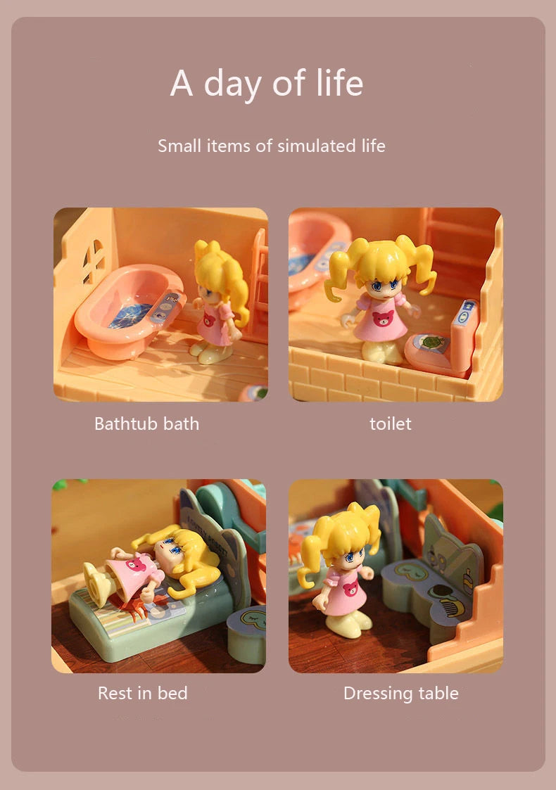 DollHouse Miniature Furniture DIY Doll House With Mini Doll Green Tree Forest Villa Home For Girl Christmas Gift ChildernToys