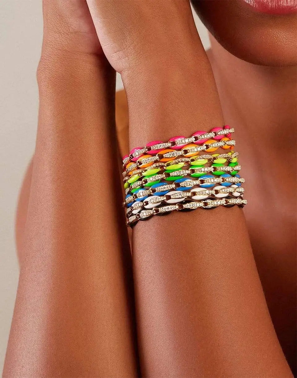 Top Quality Trendy Women Lady Jewelry Gold Color Fluorescent 7 Neon Enamel Rainbow Bead Chain Bracelet