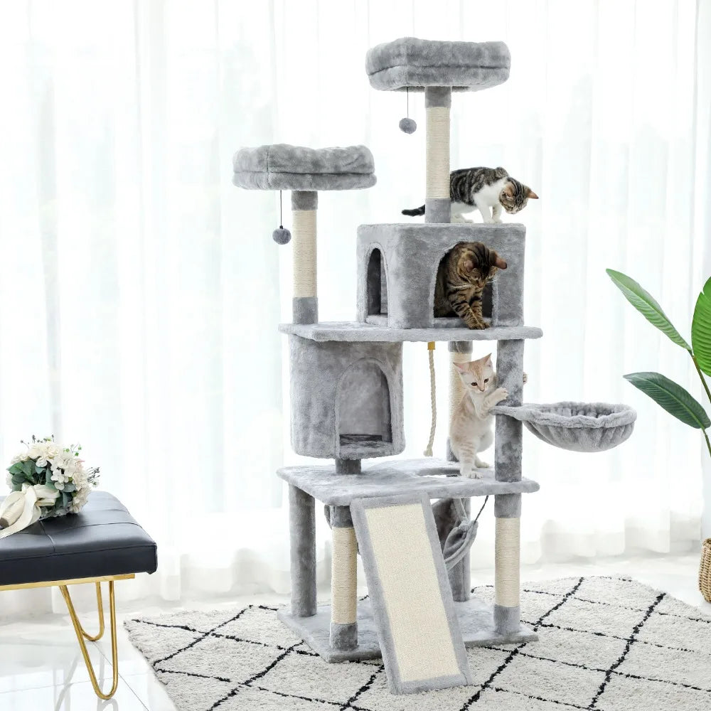 Pet Cat Tree House Condo Perch Entertainment Playground Stable Furniture for Kitten Multi-Level Tower for Large Cat Cozy Hommock