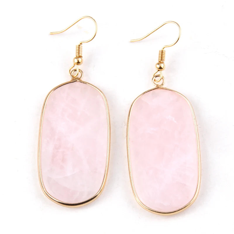 Hot Fashion Rectangle Natural Stone Earring Gary and Pink Women Drop Earrings