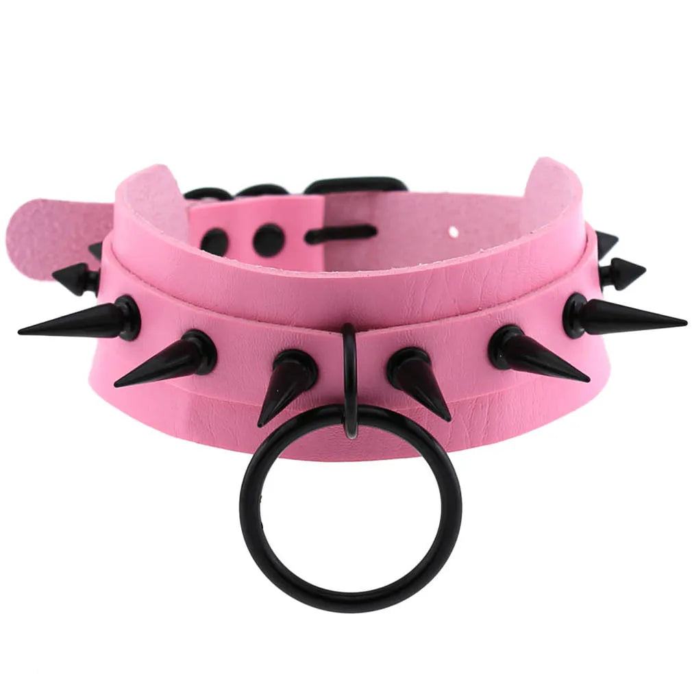 Goth Pink Leather Necklaces Women Punk Black Rivet Spike Collar Chain Neck Strap Gothic Holloween Girls Choker Y2K Body Jewelry