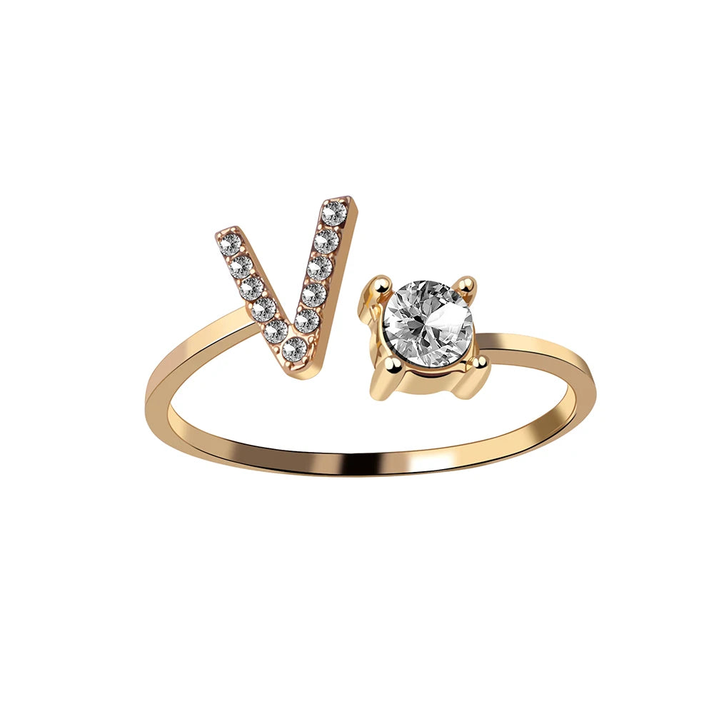 Fashion Initials A-Z Letter Ring Women Classic Gold Color Silver Color Opening Finger Ring For Girl Party Jewelry Gift Wholesale