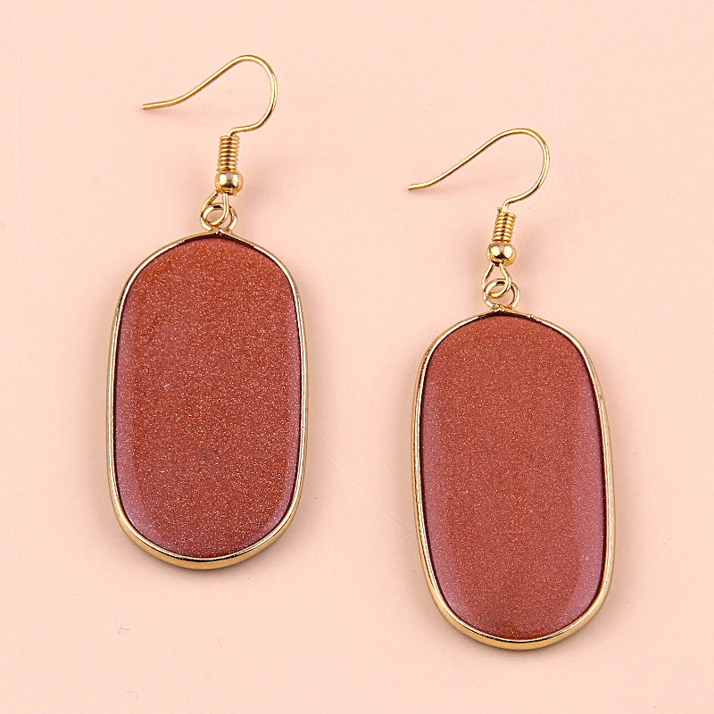 Hot Fashion Rectangle Natural Stone Earring Gary and Pink Women Drop Earrings