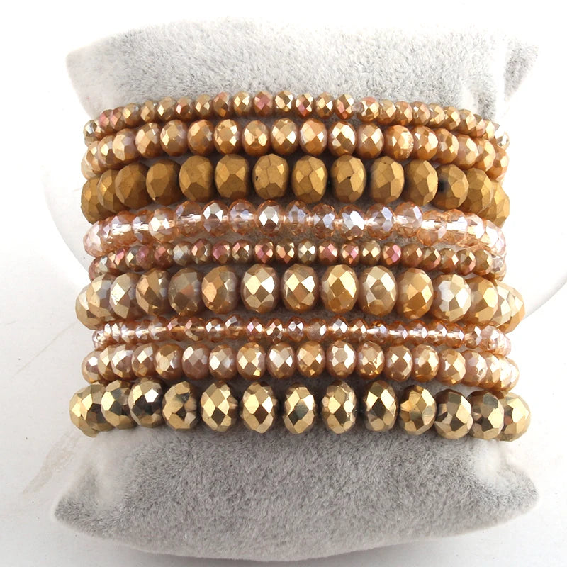 Fashion Designer Beaded Bracelet Set 9pc Glass Crystal Multi Stack Bracelets Set For Women Jewelry