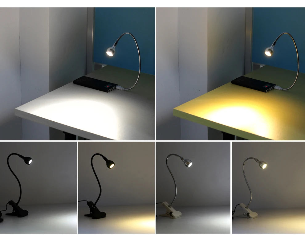 USB Power Clip Holder LED Book Light Desk Lamp 1W Flexible LED Reading Book Lamp Switch On/Off Table Lamp for Bedroom Study Room