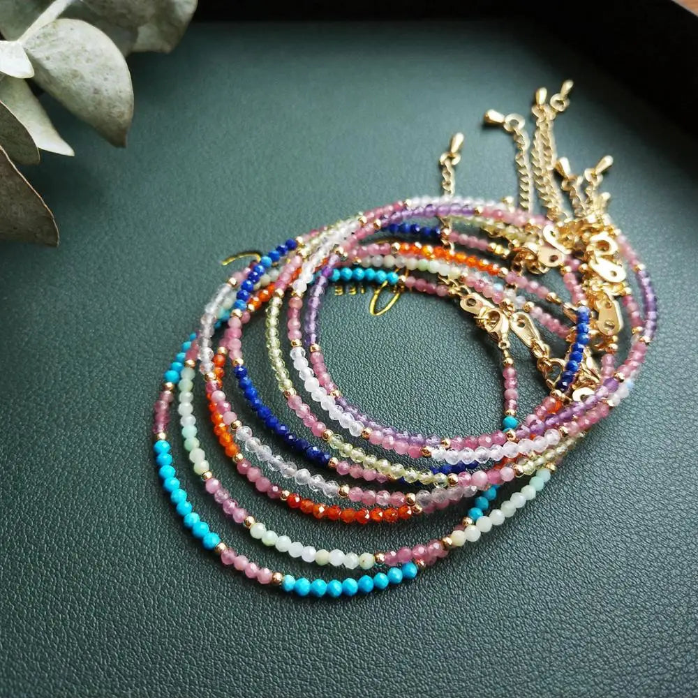 Lii Ji Multi Color Bracelet Natural Stone Lapis lazuli Peridot Labradorite Pink Tourmaline Dyed Turquoise Bracelet 1pcs