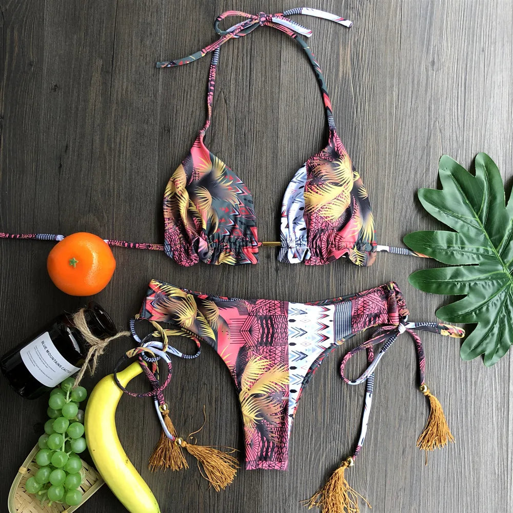 Sexy Bikinis 2019 Swimwear Women Swimsuit Bandage Halter Beach Wear Push Up Bathing suits Female Brazilian Bikini Set