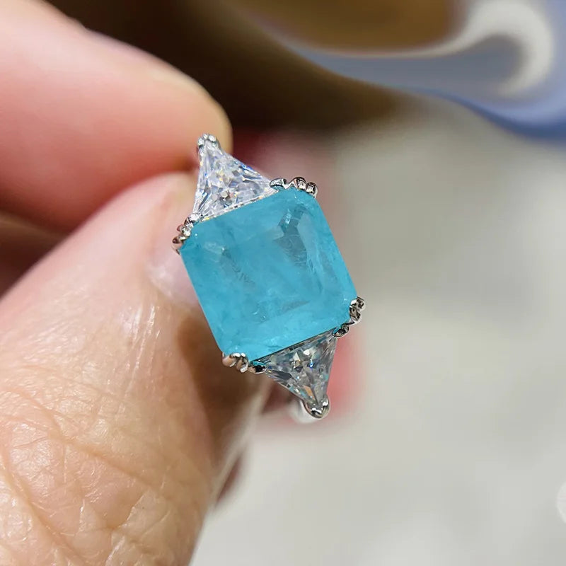 925 Sterling Silver Paraiba Emerald Tourmaline Gemstone Rings For Women Engagement Party Fashion Wedding Jewelry 9*9mm