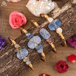 Natural Blue Kyanite Stone Open Bangle For Women High Quality Handmade Birthday Wedding Jewelry Gifts