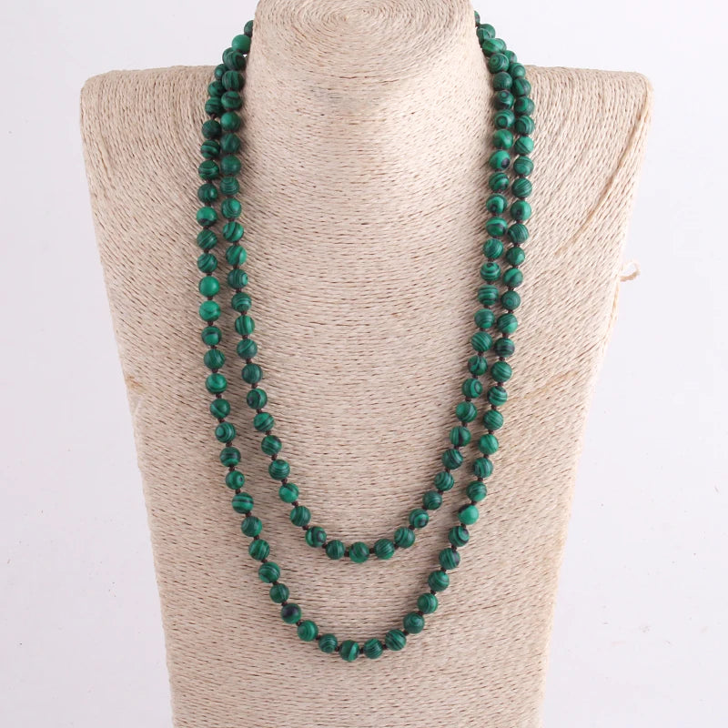 New Bohemian Jewelry long Knotted Halsband 8mm 125-128cm Double wrap Natural Stone Necklace