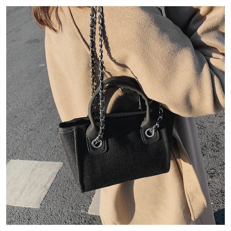 Women Tote Bag Fashion Canvas Large Capacity Handbag Casual Chains Shoulder Bags Ladies Big Messenger Bag Shopping Bag