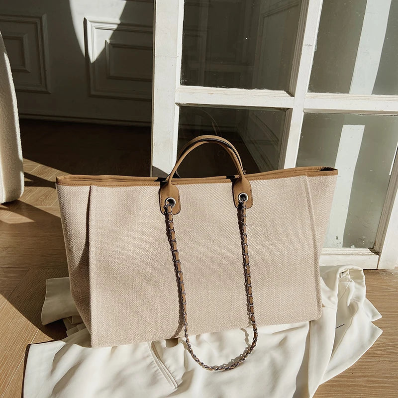 Women Tote Bag Fashion Canvas Large Capacity Handbag Casual Chains Shoulder Bags Ladies Big Messenger Bag Shopping Bag