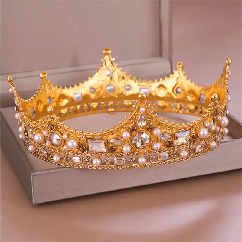Vintage Baroque Tiara Crown Bride Crystal Queen King Crown Wedding Hair Jewelry Accessories Women Men Pageant Prom Headpiece