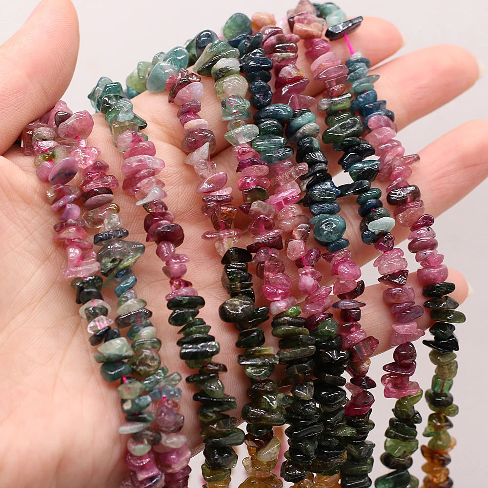 Multicolor Natural Watermelon Rainbow Tourmaline Stone Beads Irregular Gravel Chip Loose Beads DIY Bracelet Jewelry Making 15''