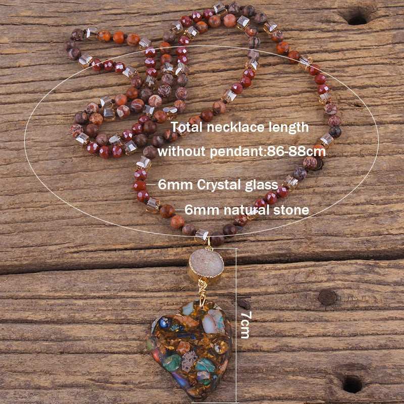 Fashion Bohemian Jewelry Boho Gift Natural Stones With Druzy Links Heart Stone Pendant Necklaces For Women