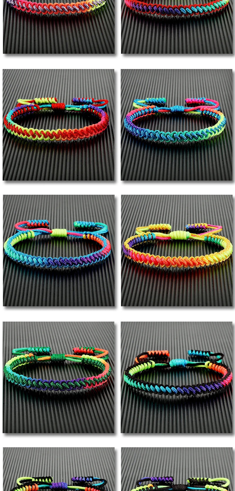 Lucky Colorful Rainbow Knots Braided Bracelet For Women Men Couple Handmade Adjustable Prayer Nylon Rope Bangles Travel Gift