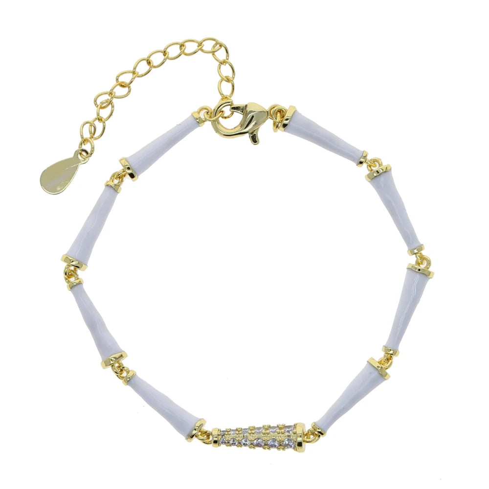 Rainbow Neon Enamel Beaded Link Chain Colorful Gold Color Women Girl New Bracelet