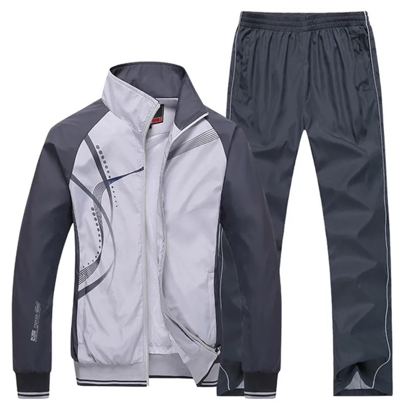 Men's Sportswear Set Spring Autumn Print Tracksuit Men 2 Piece Sets Jacket+Pant Sweatsuit Casual Sporting Outerwear Clothing