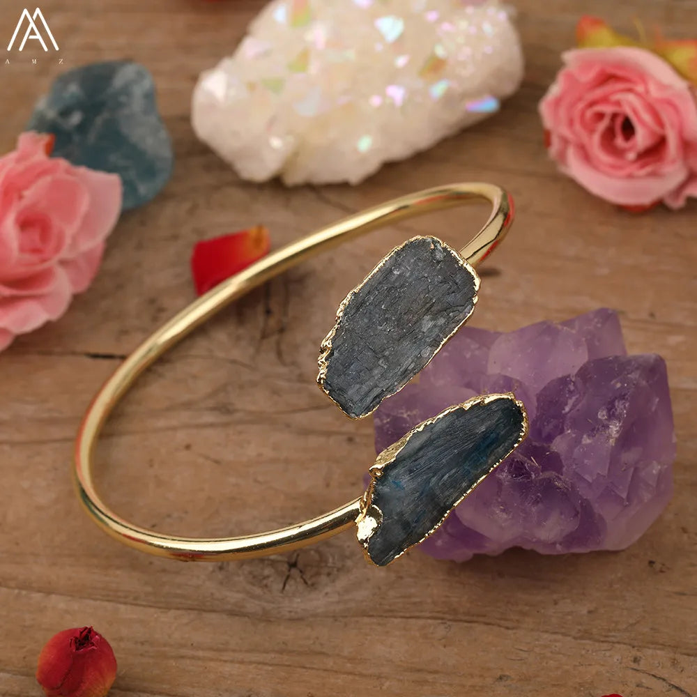 Natural Blue Kyanite Stone Open Bangle For Women High Quality Handmade Birthday Wedding Jewelry Gifts