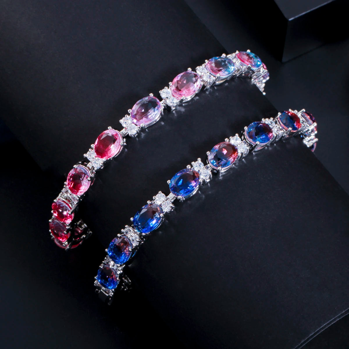 ThreeGraces Brilliant Multi Rainbow Cubic Zirconia Silver Color Wedding Colorful Bracelets for Women Fashion Party Jewelry BR147