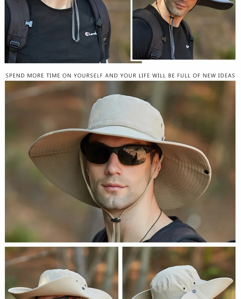 K194 Four Seasons Men's Panama Bucket Basin Sun Hat Sun Protection Hat Big Brim Fashion Outdoor