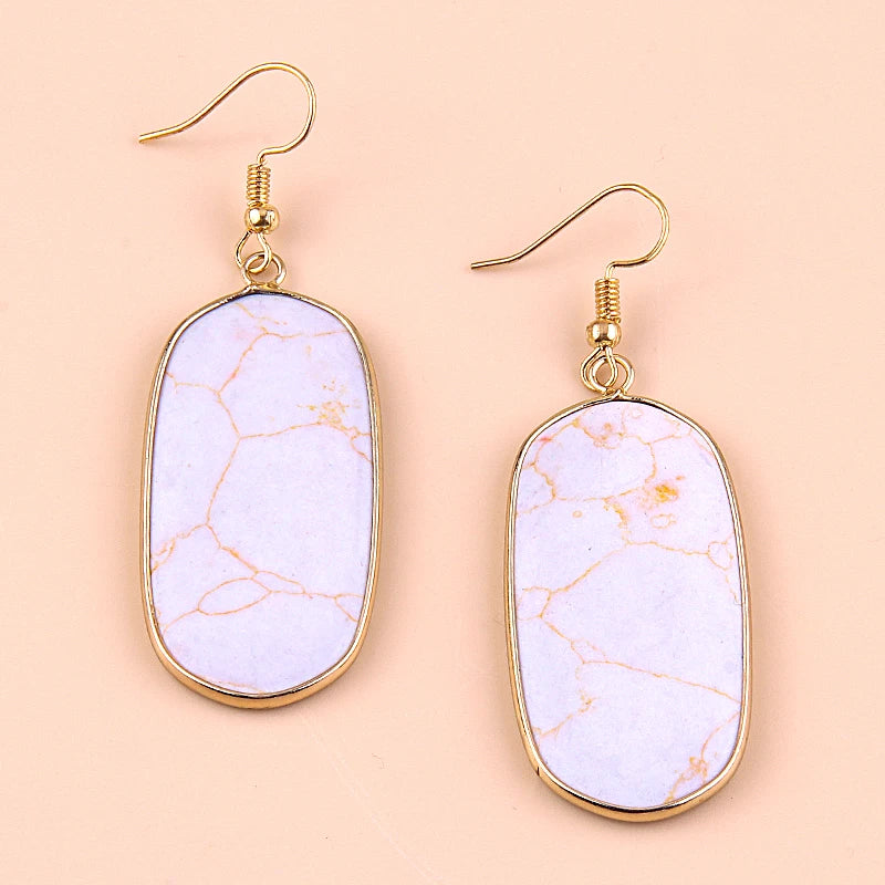 Hot Fashion Rectangle Natural Stone Earring Gary and Pink Women Drop Earrings